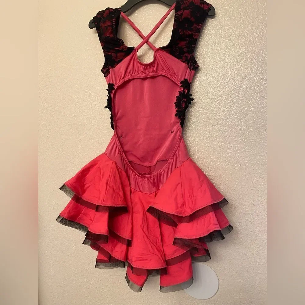 Kelle dance jazz acro lyrical costume black hot pink lace JUXTAPOSED 8218 MA adl